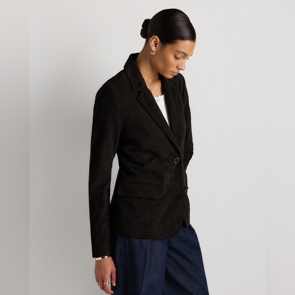 Quince Women 100% Suede Blazer Charcoal Black S‎ - Picture 2 of 9